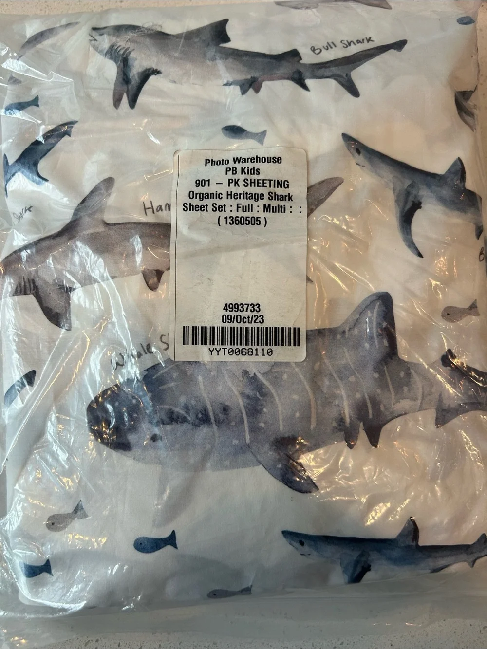 Pottery Barn Kids Heritage Shark Organic Sheet Set Full Size NWOT